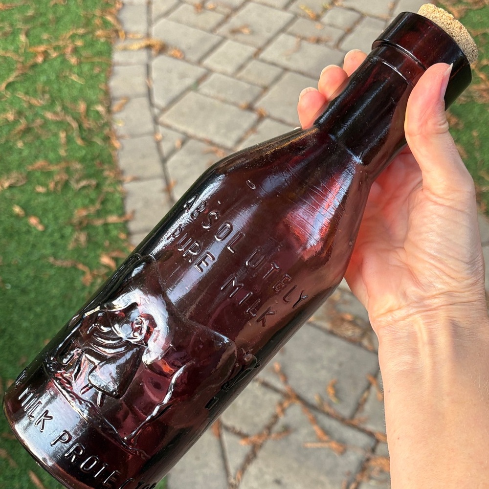 Purple Glass Milk Bottle Bottle with Cork “THE MILK PROTECTOR”